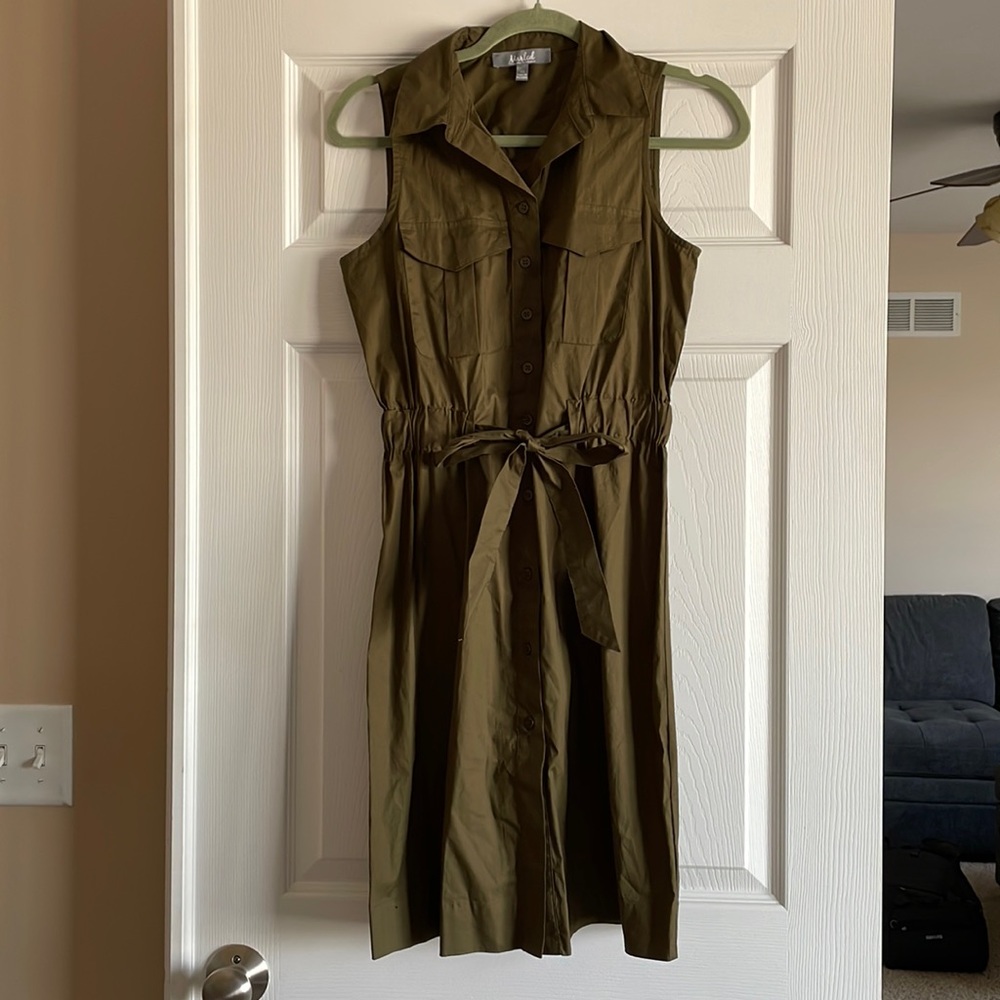 Marled Olive Green Button Up Dress